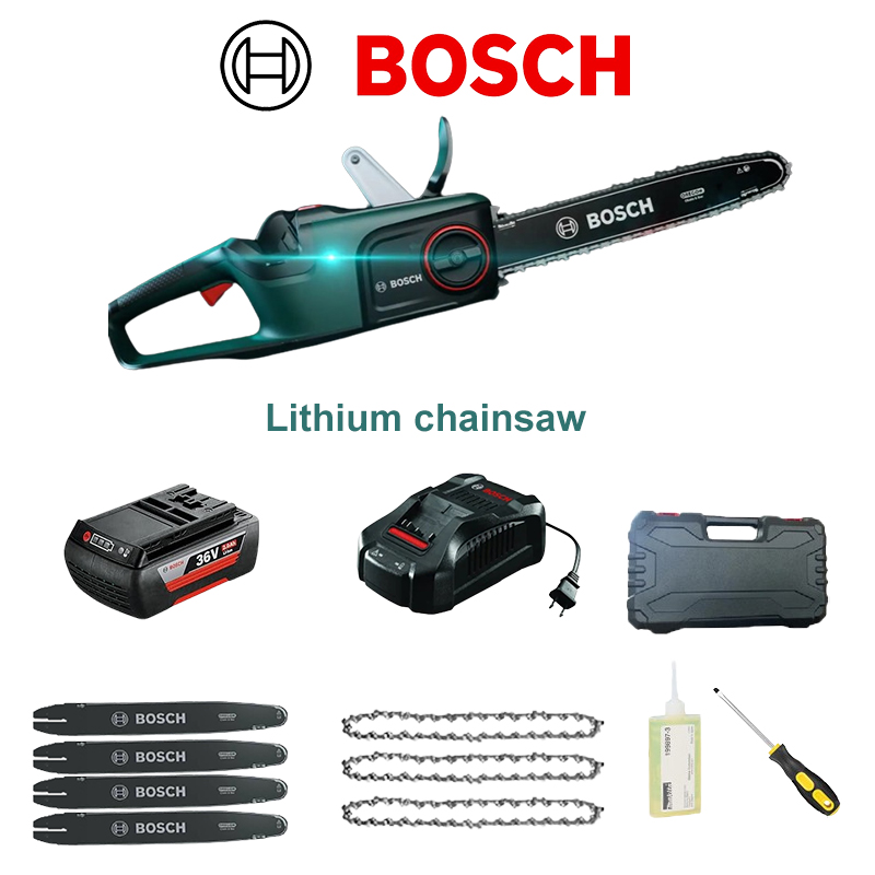 Sierra eléctrica batería de litio Bosch 36V + cadena * 3 + guía * 4 + batería de litio 4 Ah * 1 + cargador + caja de herramientas + grasa + destornillador