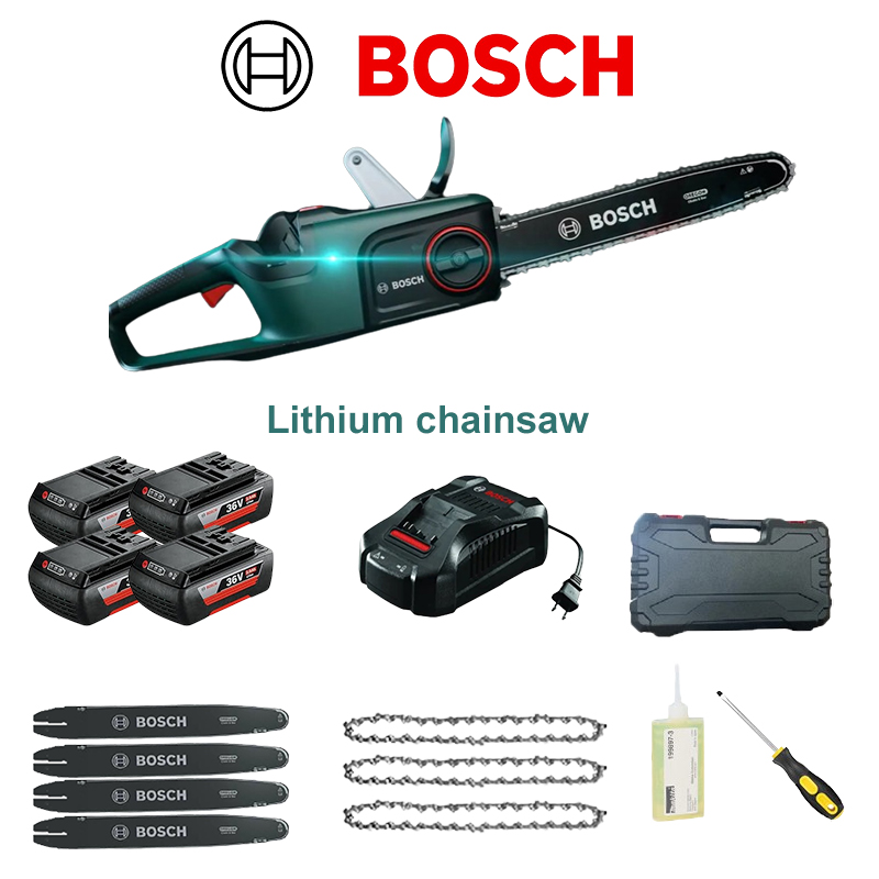 Sierra eléctrica batería de litio Bosch 96V + cadena * 3 + guía * 4 + batería de litio 8Ah * 4 + cargador + caja de herramientas + grasa + destornillador